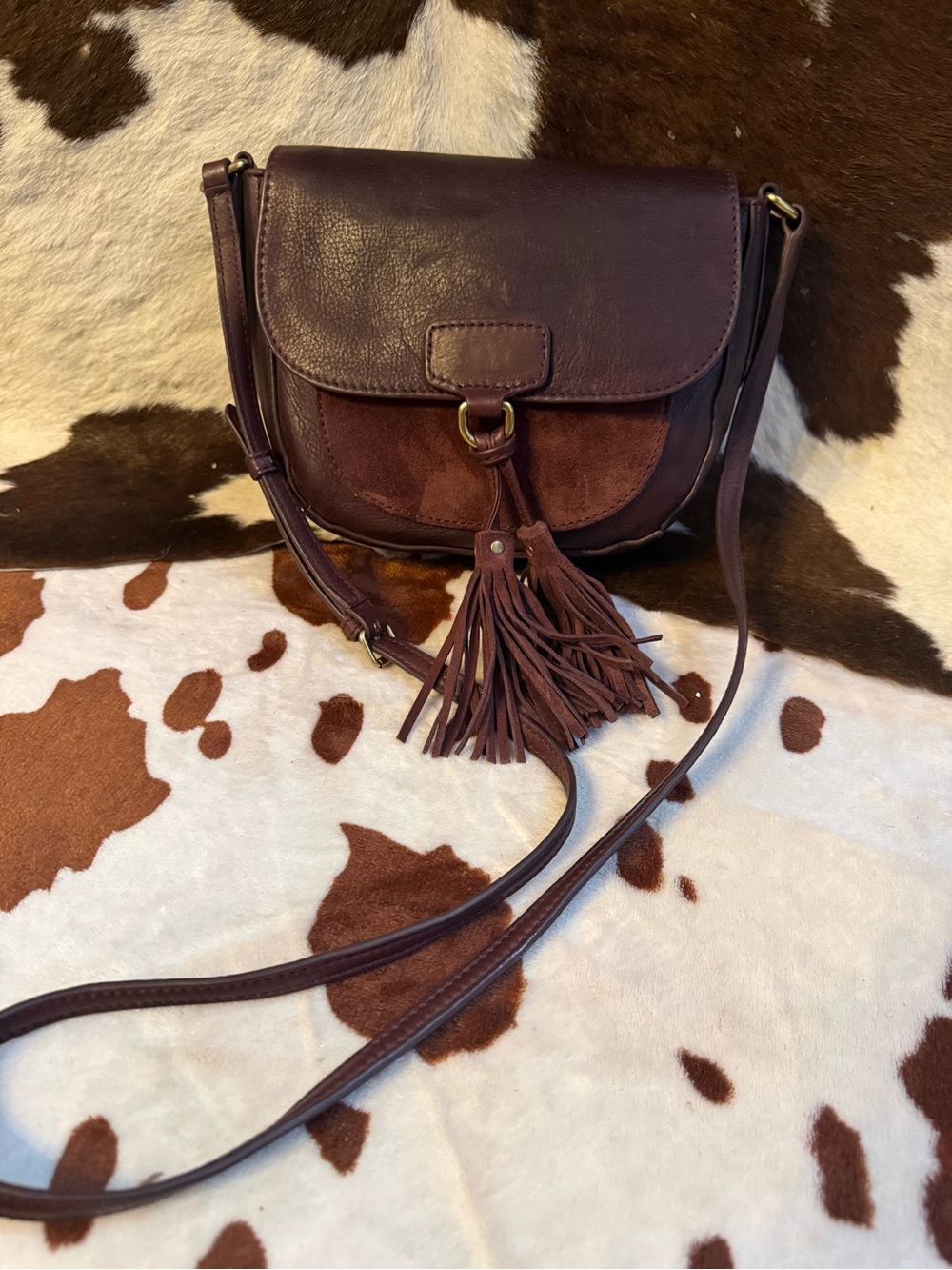 Frye Brown Leather & Suede Tassel Crossbody